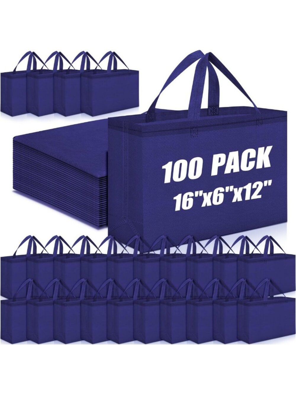 200 Pcs Reusable Large Grocery Tote Bags - Eco-Friendly Shopping Bags, Navy Blue
